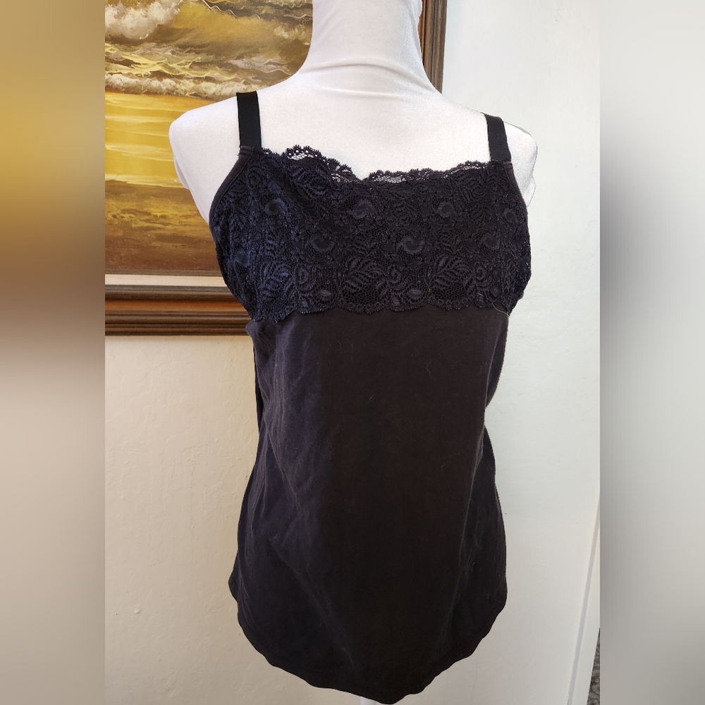 Soft Stretchy Cotton Tank Black Lace